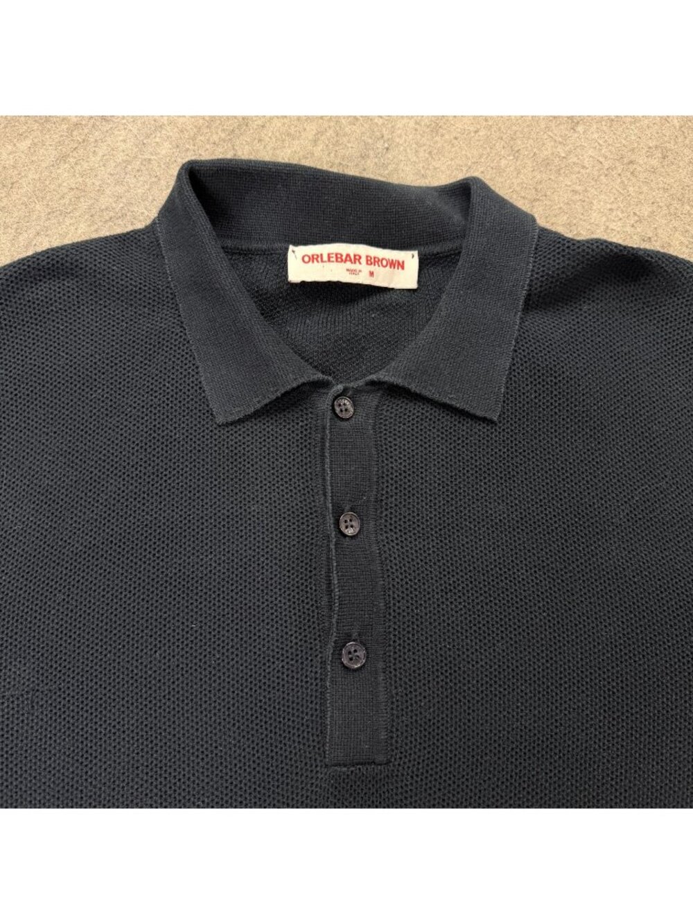 Orelbar Brown Polo Shirt Men M Blue Navy Dark Wash Knitted  Ribbed Hem